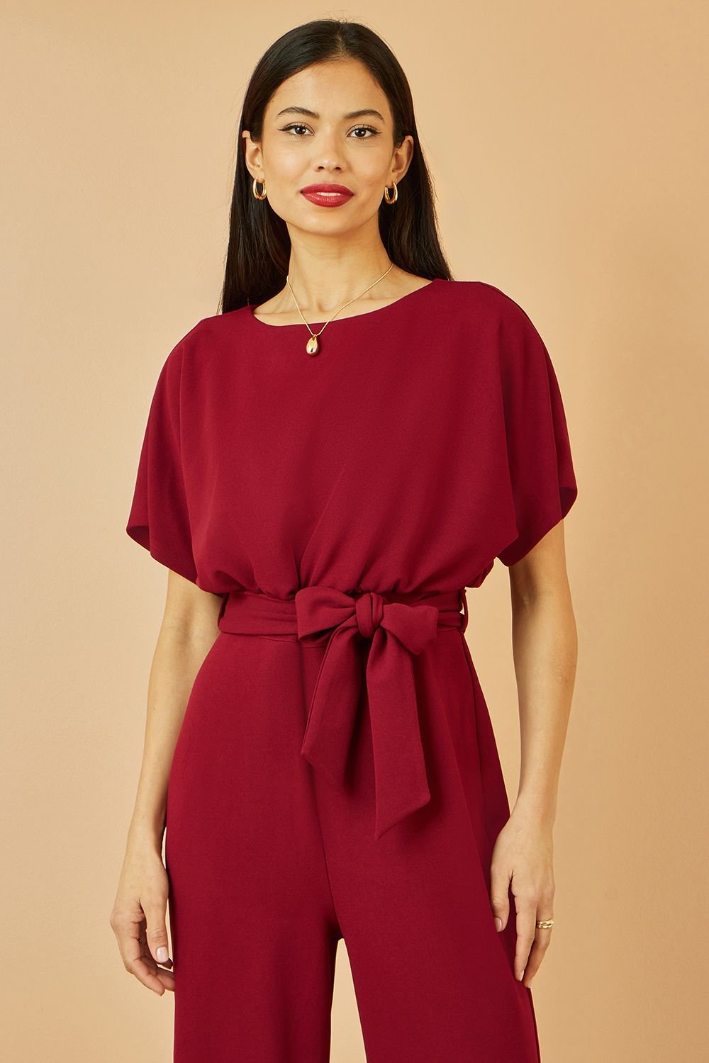 Yumi Yumi Women's Burgundy Batwing Stretch Jumpsuit - 2