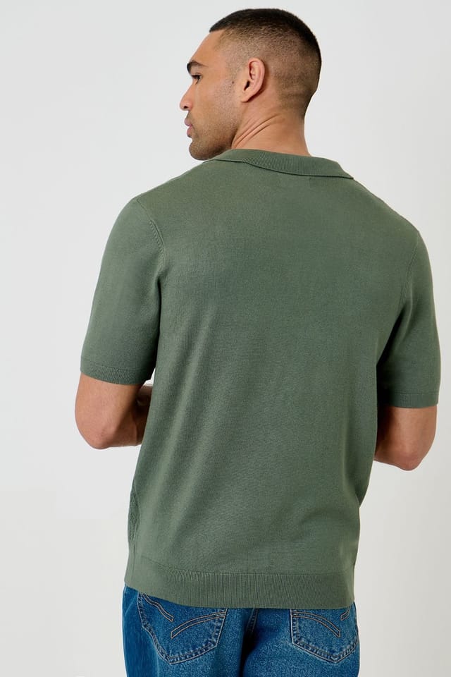 Threadbare Threadbare Men's Textured Knit Trophy Neck Polo in Green - 2