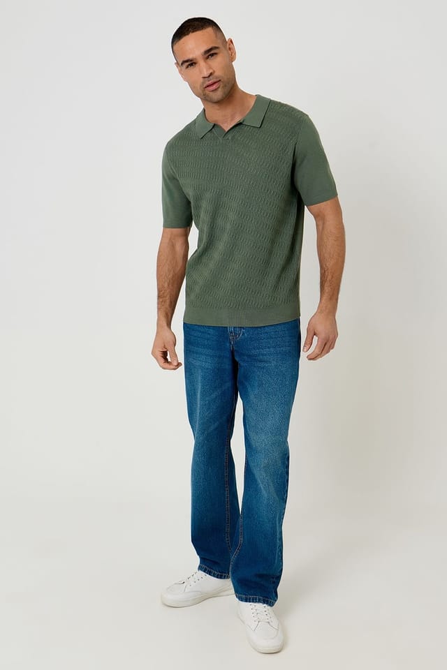Threadbare Threadbare Men's Textured Knit Trophy Neck Polo in Green - 3