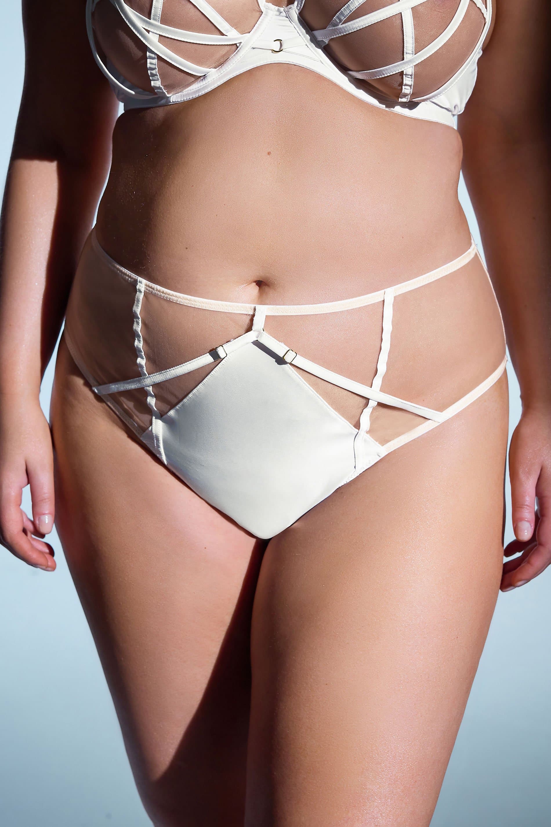 Playful Promises White Romana Illusion Strap High Waisted Mesh Briefs