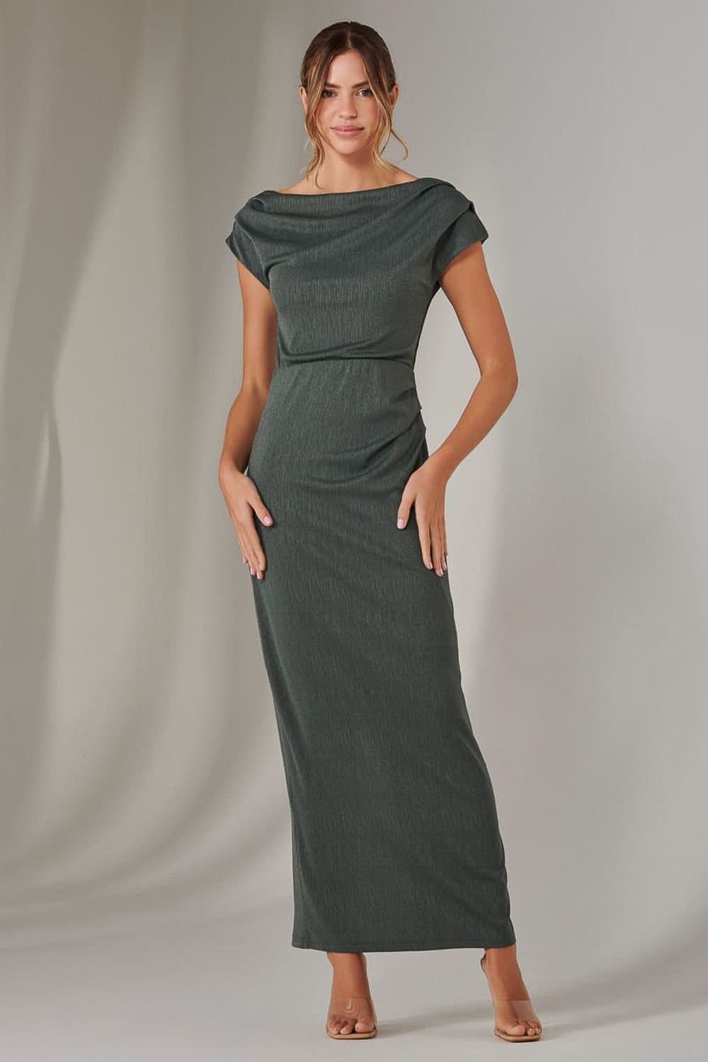 Jolie Moi Jolie Moi Women's Asymmetrical Bodycon Midaxi Dress in Khaki