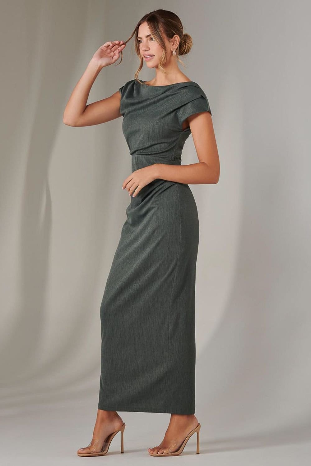 Jolie Moi Jolie Moi Women's Asymmetrical Bodycon Midaxi Dress in Khaki - 4