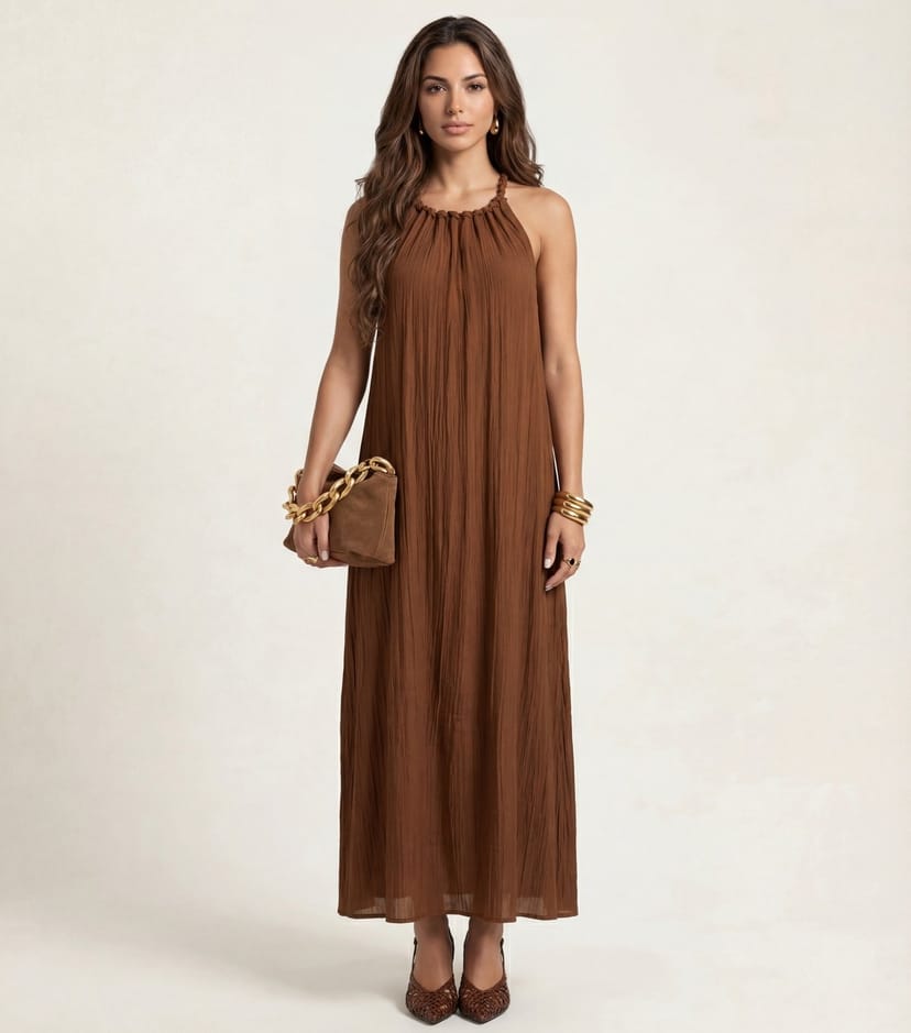 Urban Bliss Women's Tan Braided Neck Trim Maxi Dress Urban Bliss New Look - 1