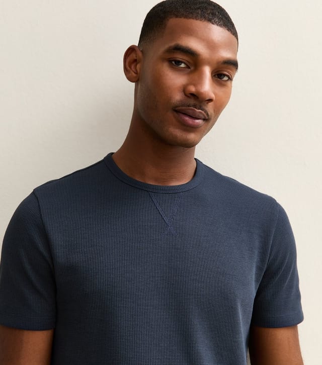 New Look Men's Navy Regular Waffle Texture T-Shirt New Look - 2
