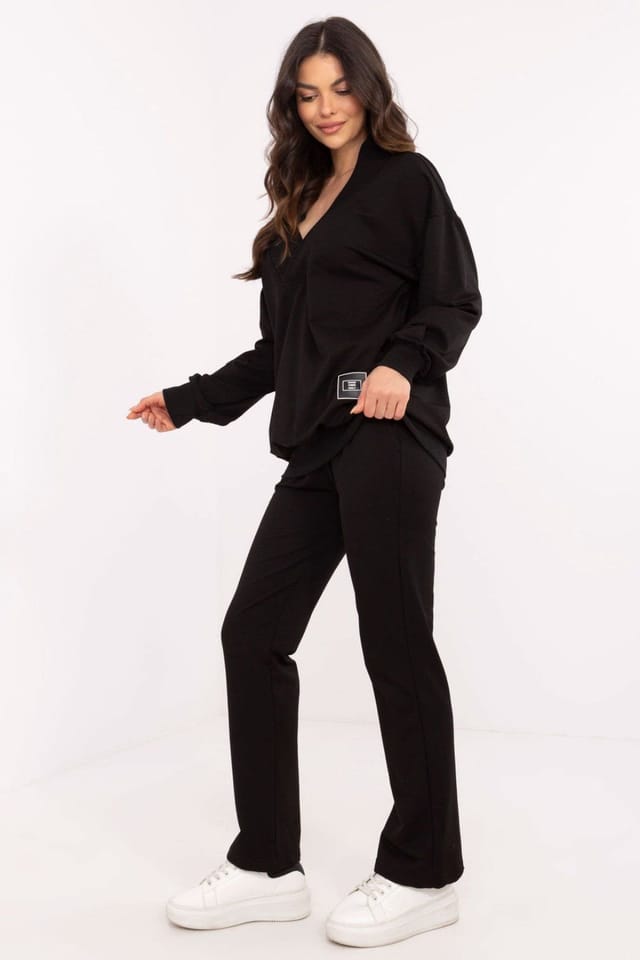 Love Lace Love Lace Women's Minimalist Wrap Blouse Lounge Trouser Set in Black - 2
