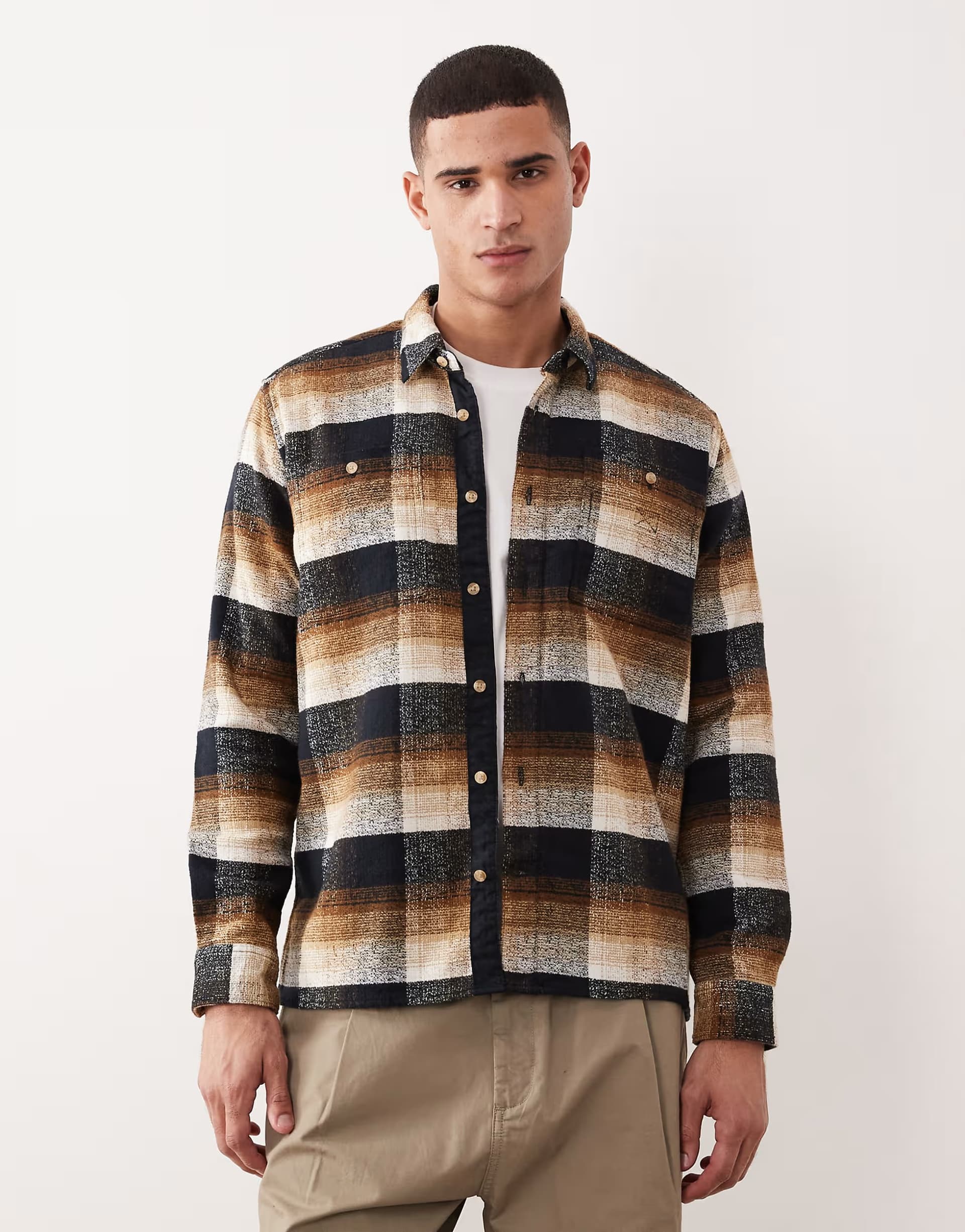 ASOS Barbour woodfoot checked relaxed shirt in black