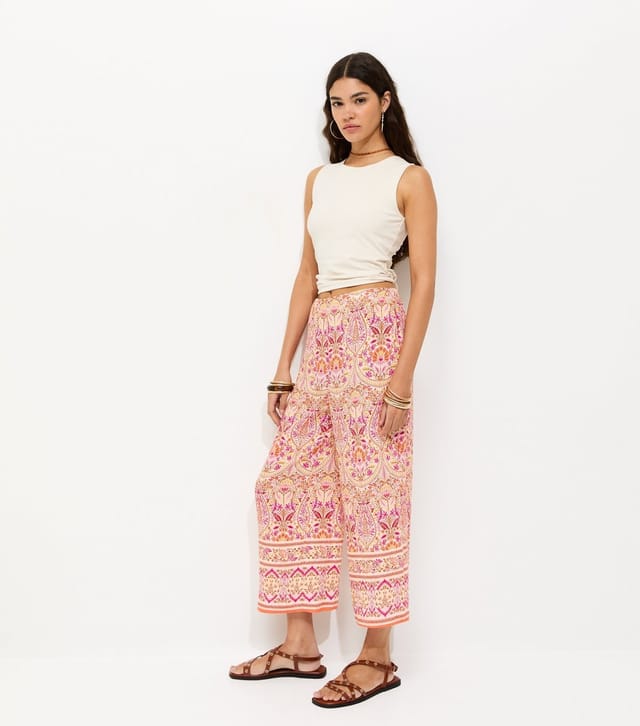 New Look Women's Pink Folk Print Cropped Trousers New Look - 3