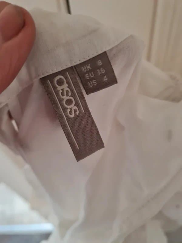 ASOS ASOS 8 white cotton 3/4 bardot frill Boho jumpsuit wide leg ruffle plunge wrap Hippie