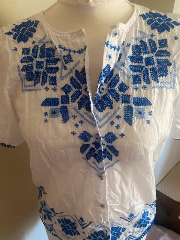 Temperley London Somerset by Temperley boho embroidered cross stitch blouse 100% cotton  - XS