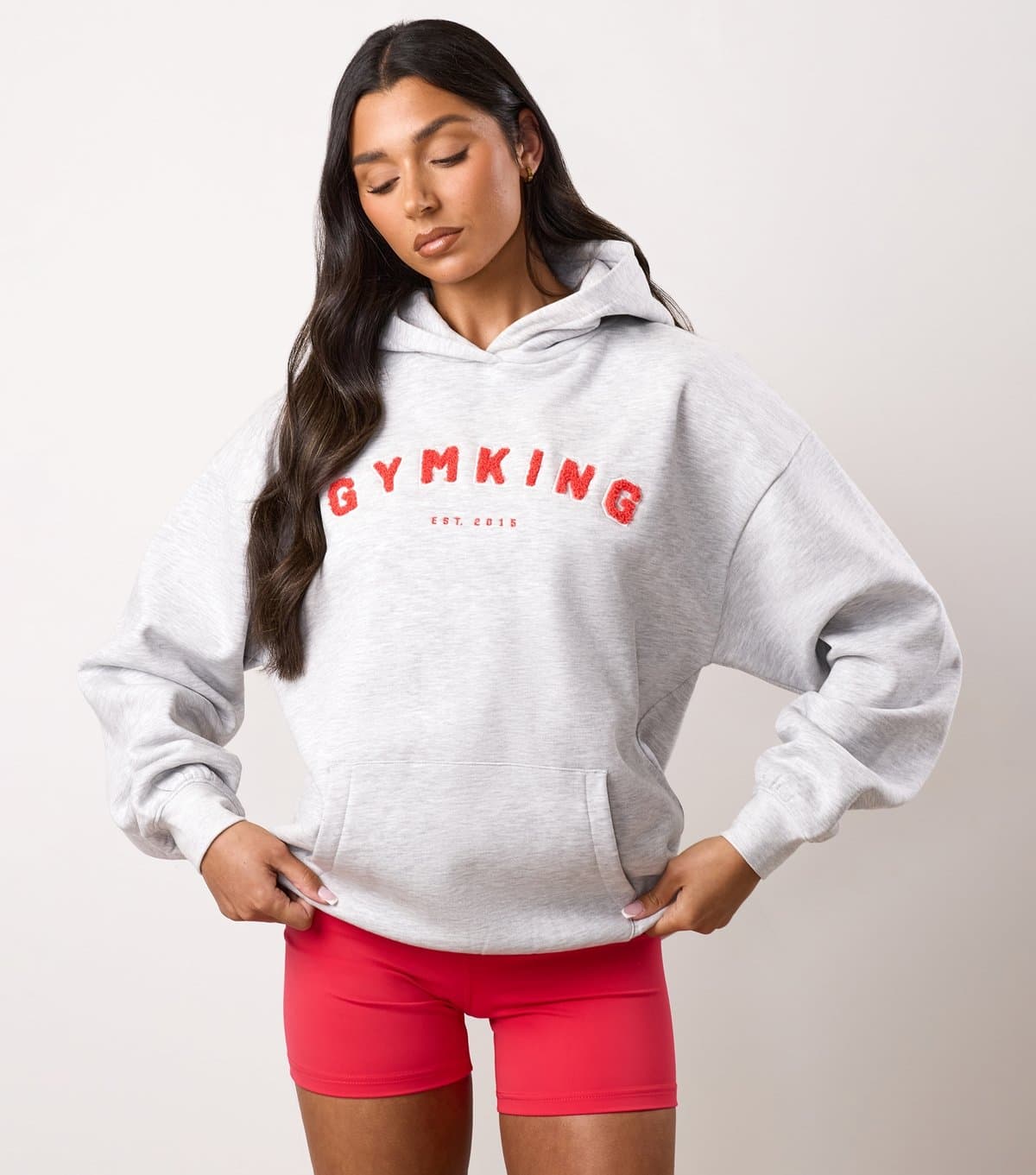 Gym King Gym King Pale Grey Logo Appliqued Hoodie