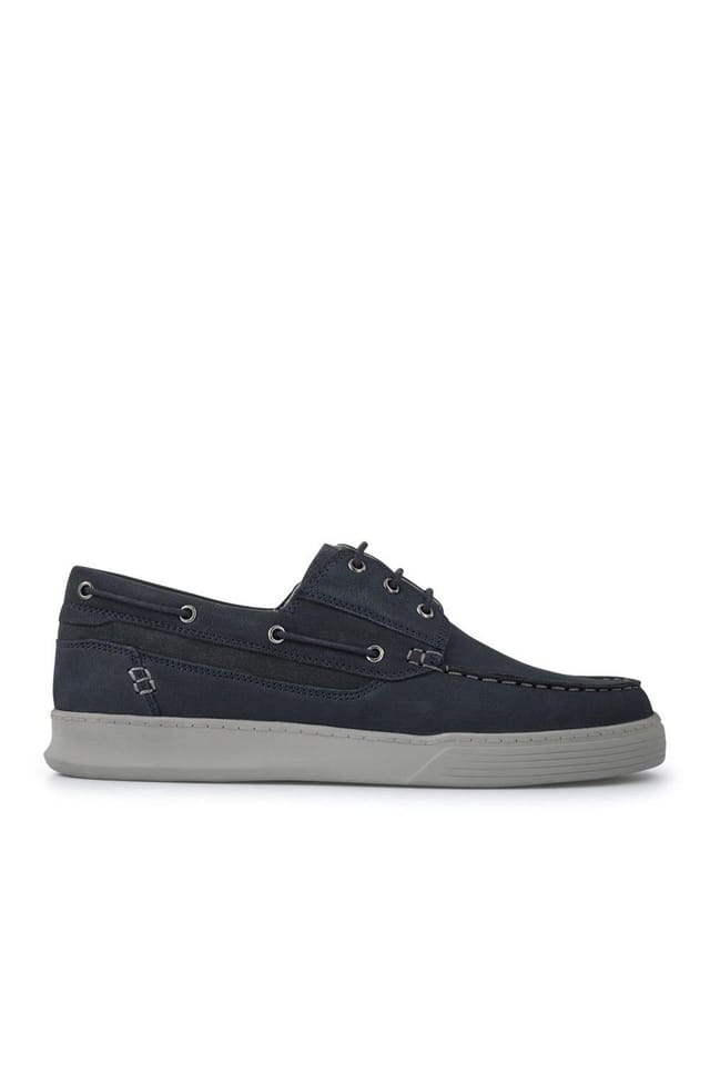 Pavers Pavers Men's Leather Wide-Fit Boat Shoes in Navy - 2