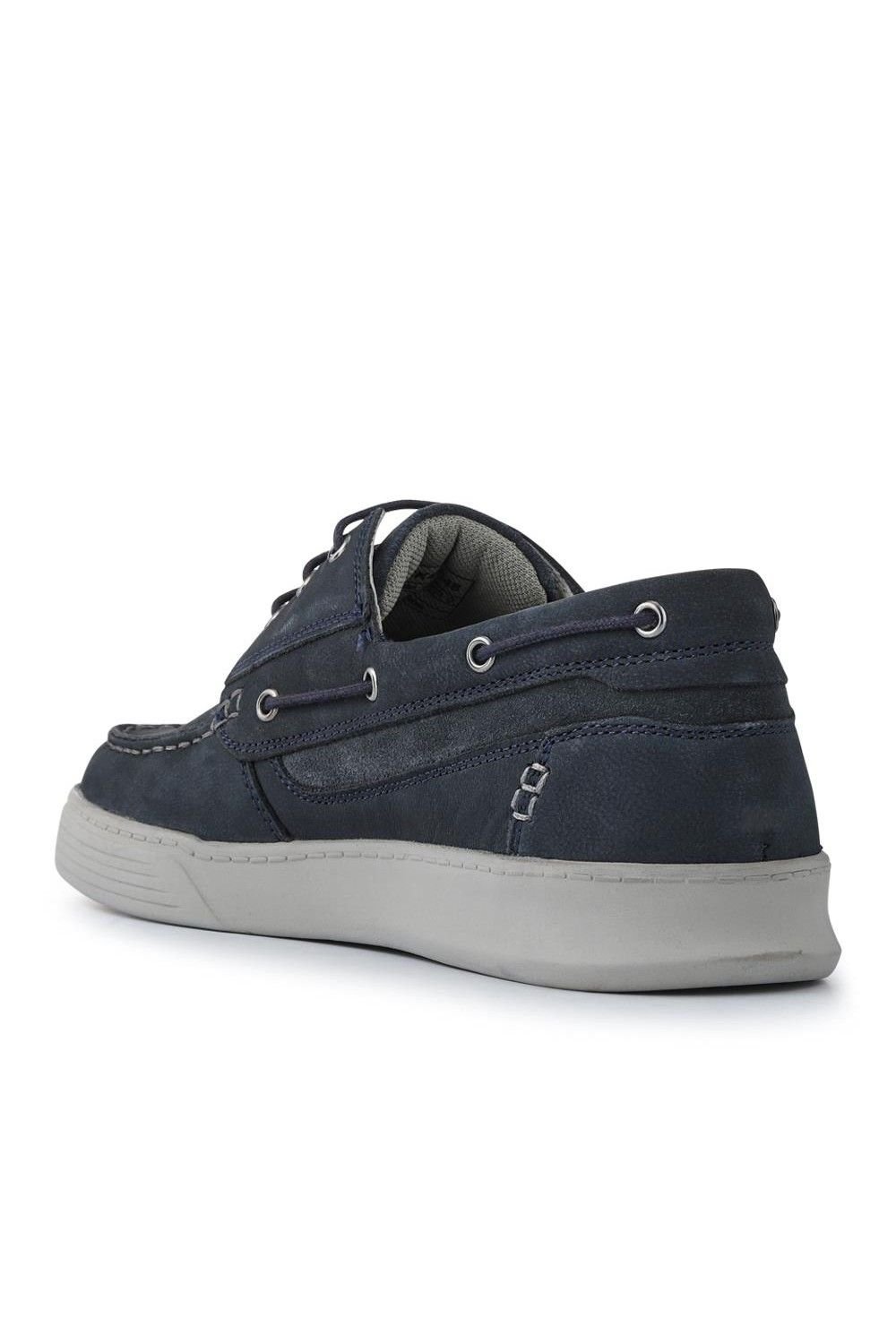 Pavers Pavers Men's Leather Wide-Fit Boat Shoes in Navy - 3