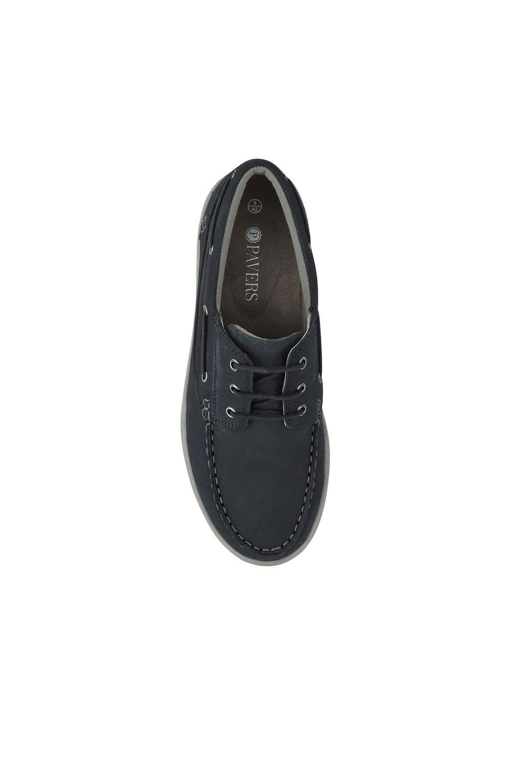 Pavers Pavers Men's Leather Wide-Fit Boat Shoes in Navy - 4