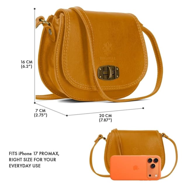 Woodland Leathers Woodland Leathers Women's Women's Italian Leather Crossbody Bag in Yellow - 3