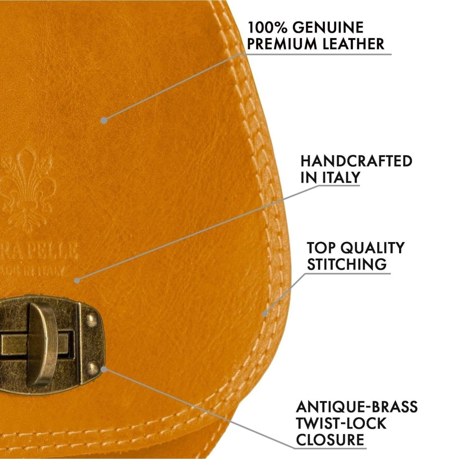 Woodland Leathers Woodland Leathers Women's Women's Italian Leather Crossbody Bag in Yellow - 4