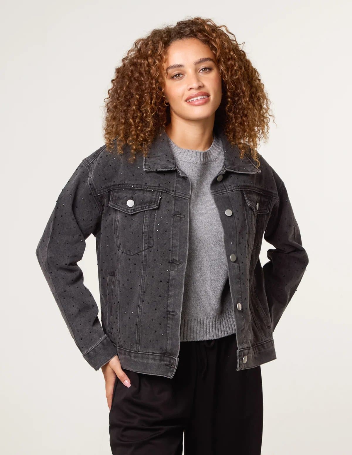 Blue Vanilla Blue Vanilla Black Embellished Denim Jacket