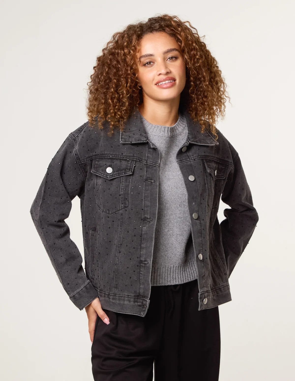Blue Vanilla Black Embellished Denim Jacket