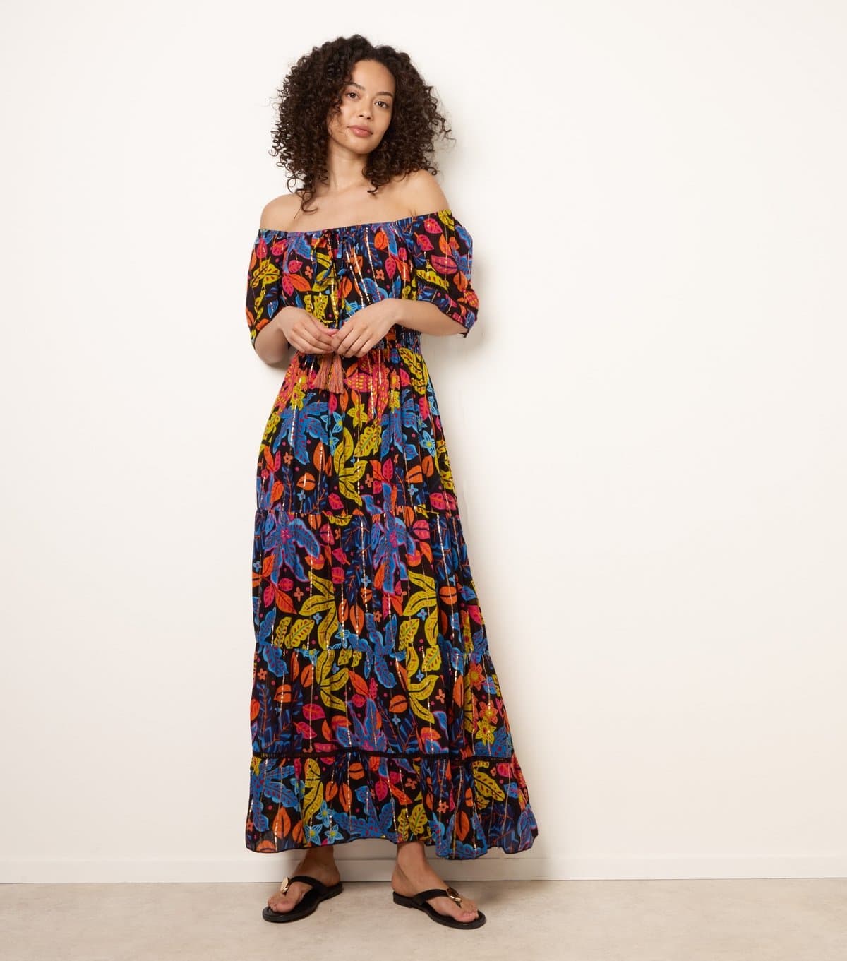 Blue Vanilla Women's Black Bardot Tiered Maxi Dress Blue Vanilla New Look