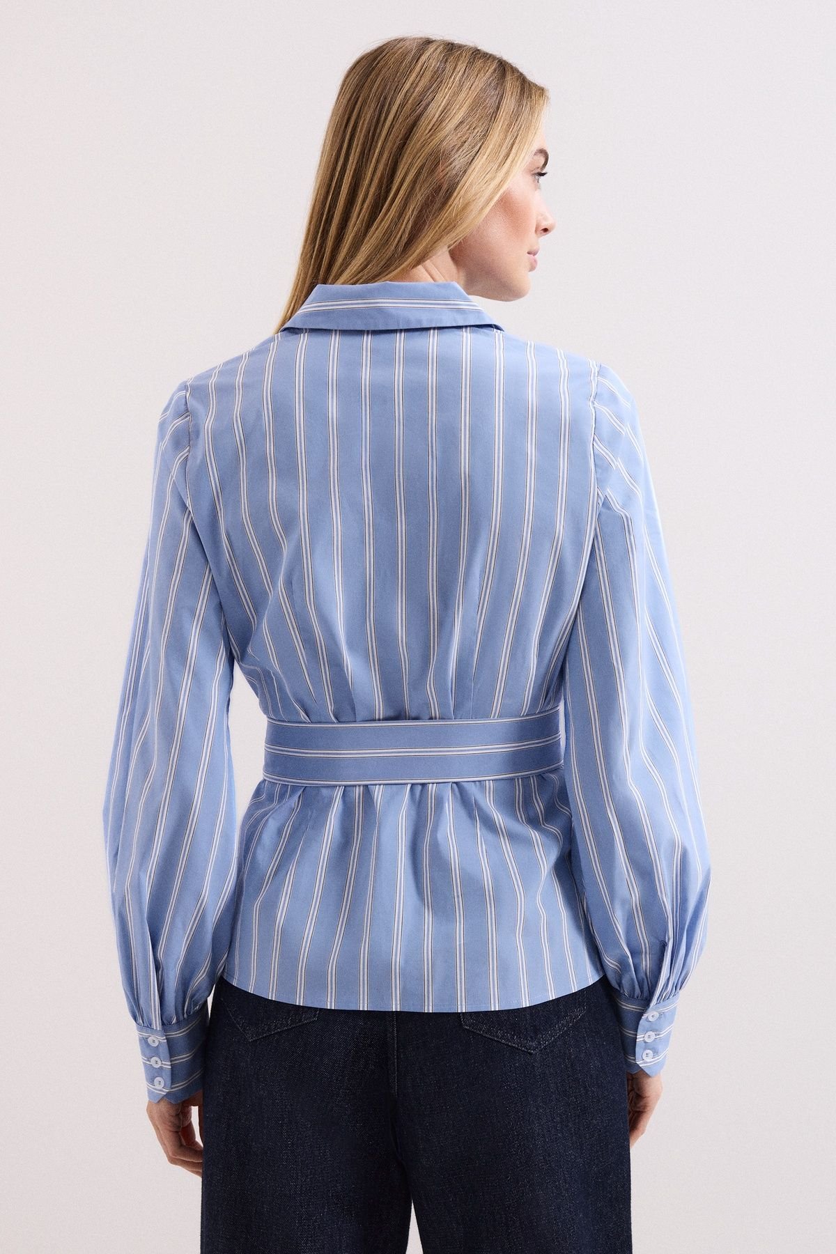 Phase Eight Phase Eight Women's Collared Statement-Belt Shirt in Baby Blue - 3