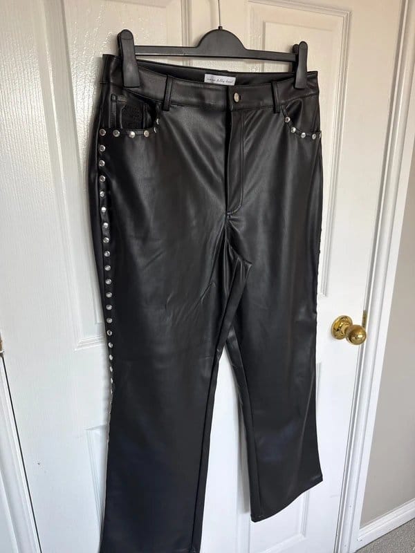 Never Fully Dressed Black Vegan Leather Studded Trousers