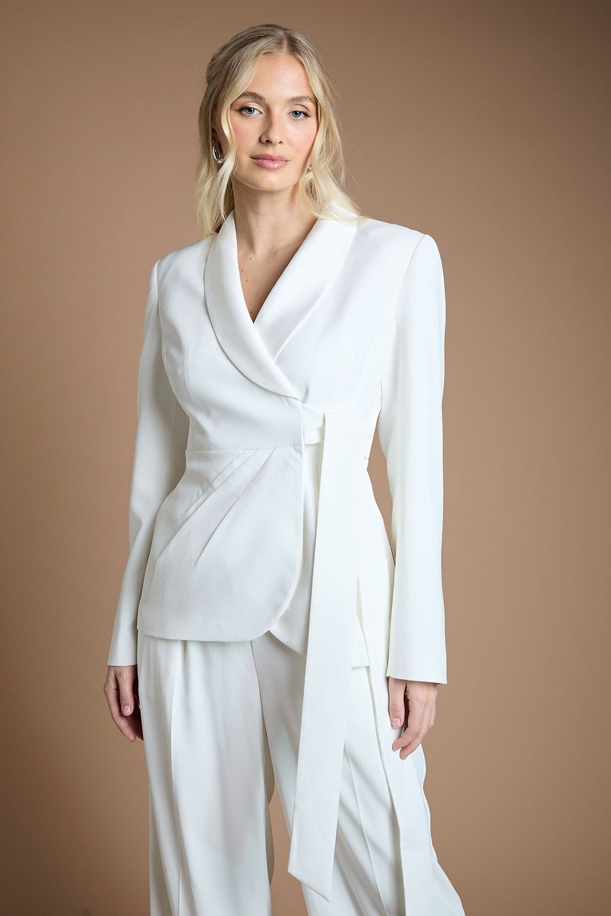 Coast Coast Women's Wrap Front Satin Lapel Wedding Blazer in Ivory - 1