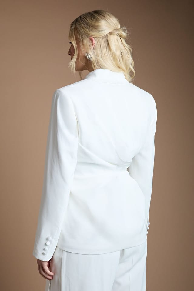 Coast Coast Women's Wrap Front Satin Lapel Wedding Blazer in Ivory - 3