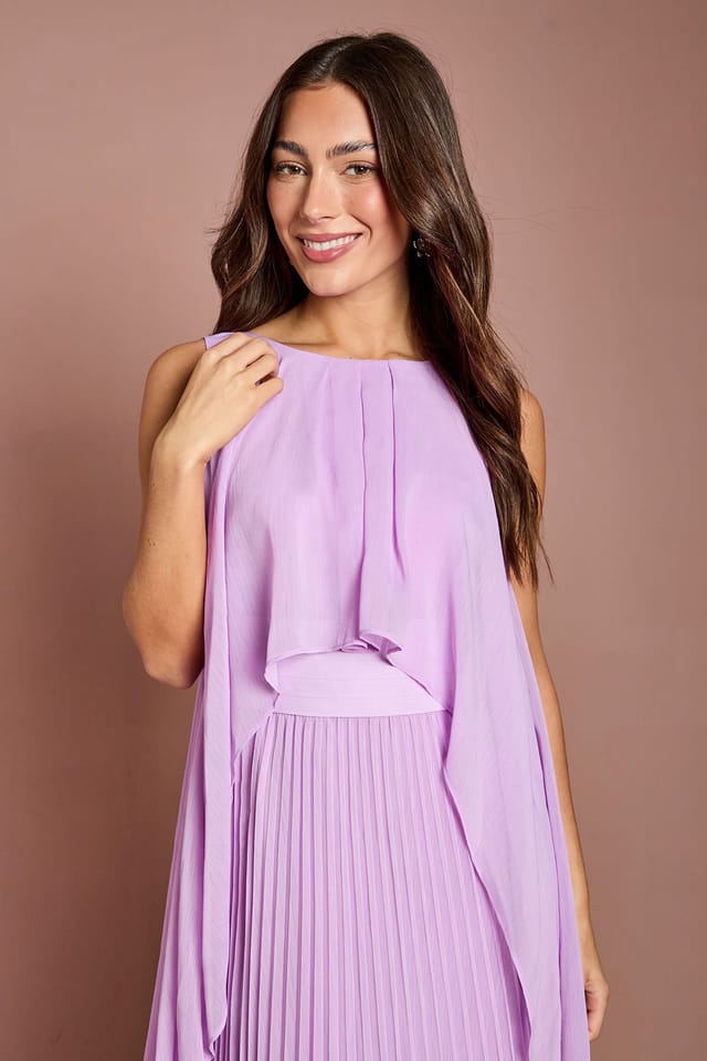 Coast Coast Women's Cape Sleeve Pleated Midi Dress in Purple - 2