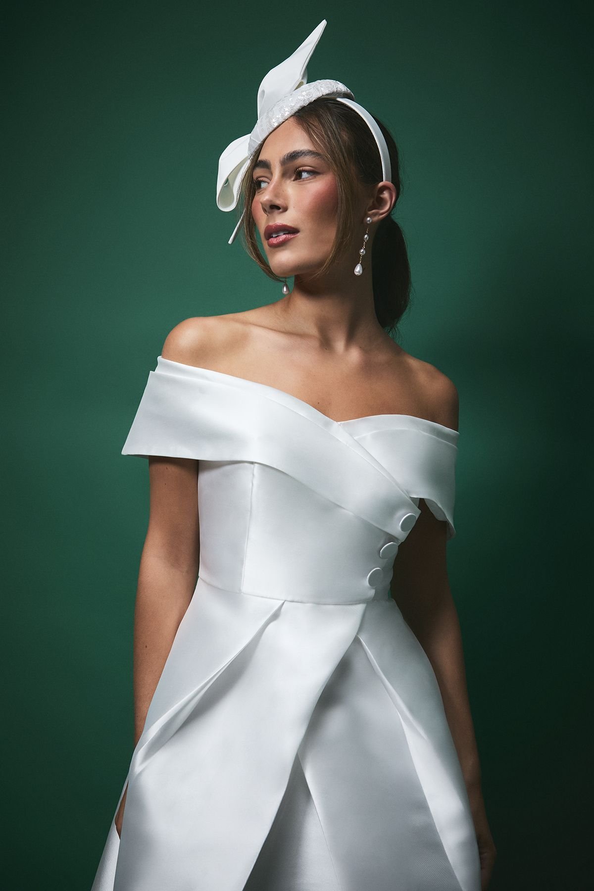 Coast Coast Women's Lisa Tan Twill Bardot Waisted Midi Wedding Dress in Ivory - 4