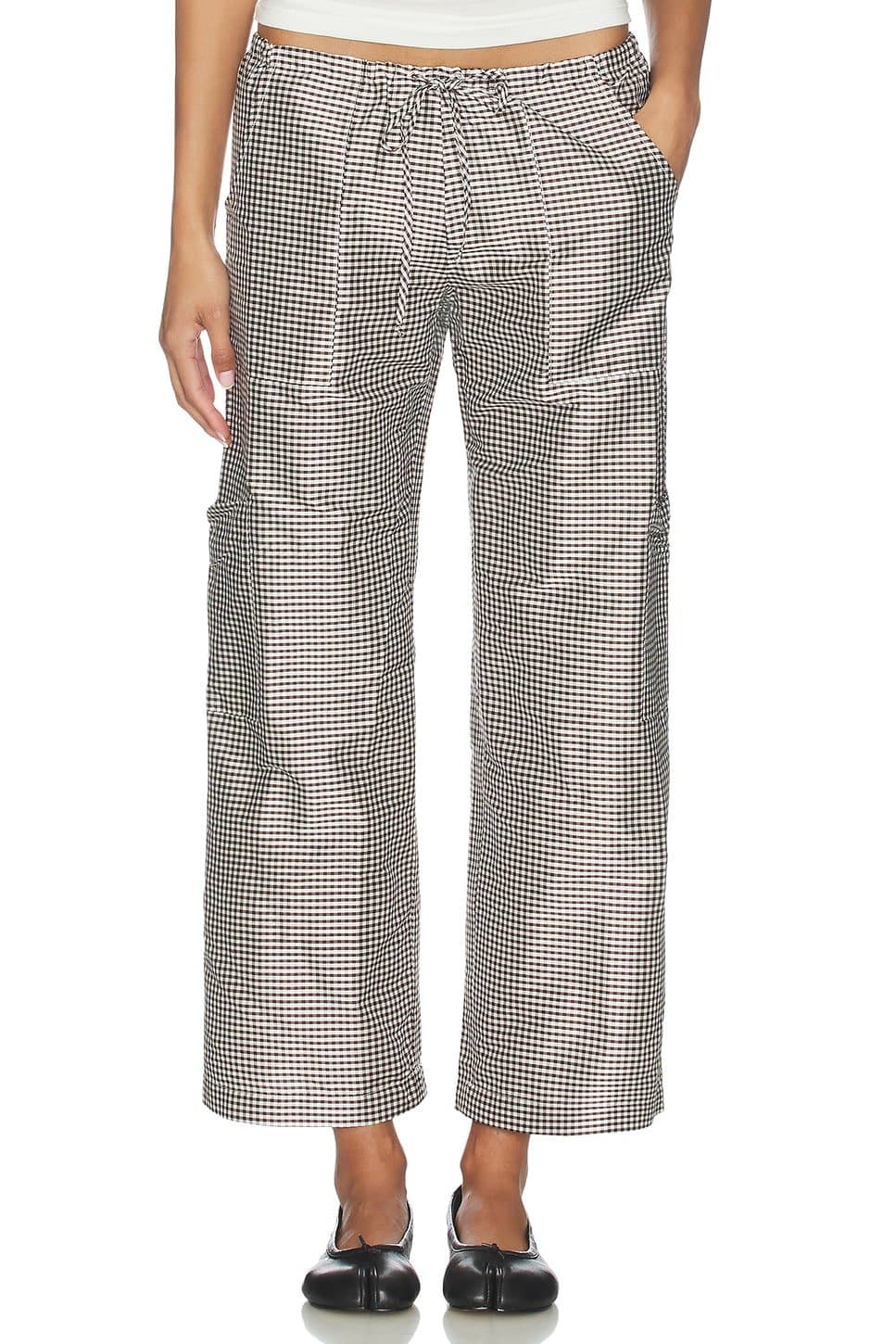 revolve Revolve Espresso Gingham Drawstring Cargo Pants
