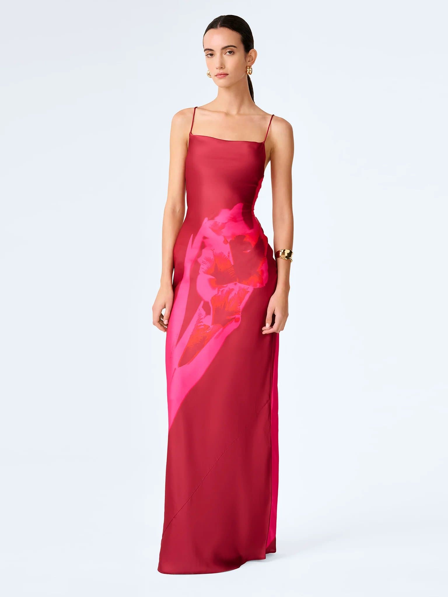 OMNES Ginny Dress in Red and Pink Floral Placement