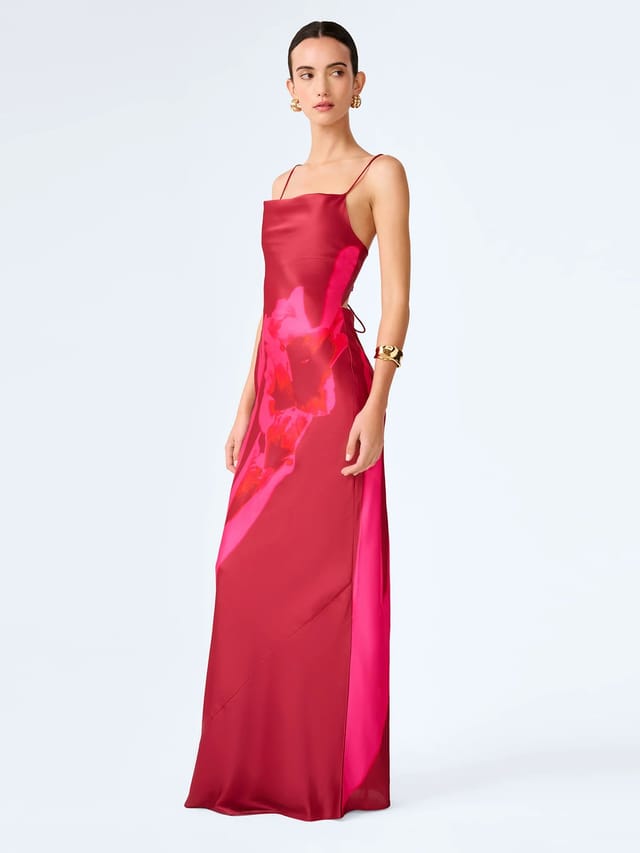 OMNES Ginny Dress in Red and Pink Floral Placement - 2