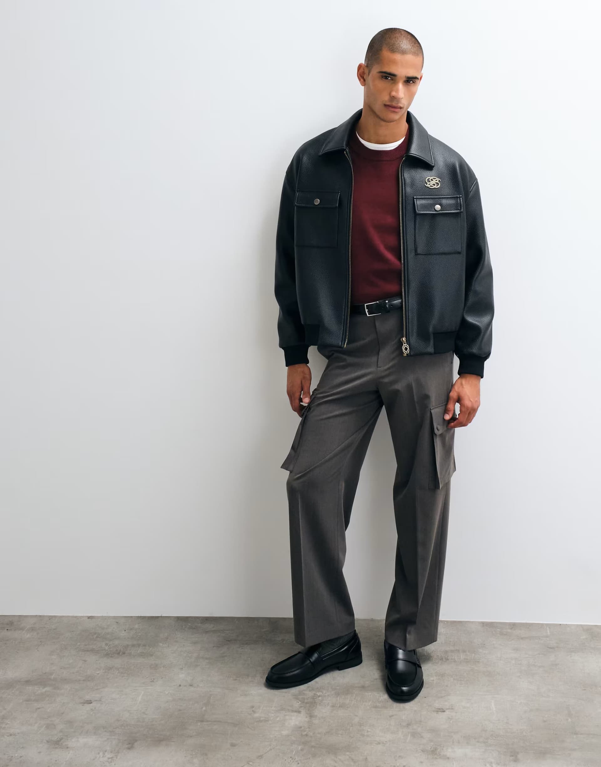 ASOS ASOS DESIGN tailored stretch wide leg cargo trousers in charcoal melange