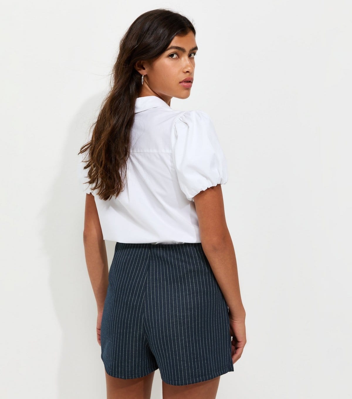 New Look Women's Blue Woven Pinstripe Buckle Detail Skort New Look - 4