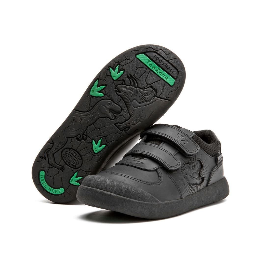 ToeZone ToeZone Men's Noah Black Rip Tape Dinosaur Character School Shoes