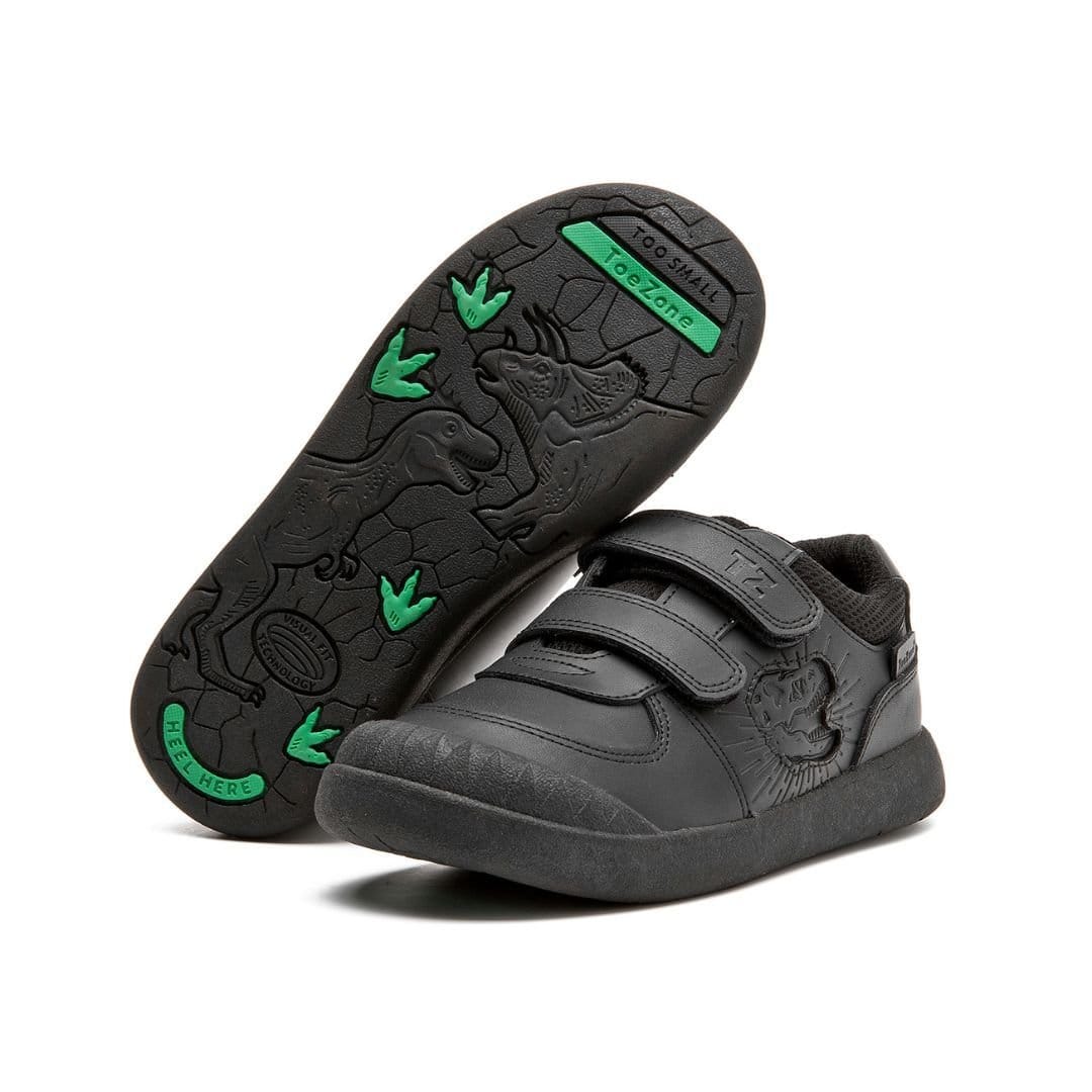 ToeZone ToeZone Men's Noah Black Rip Tape Dinosaur Character School Shoes - 1
