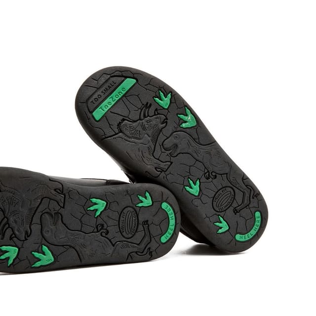 ToeZone ToeZone Men's Noah Black Rip Tape Dinosaur Character School Shoes - 2