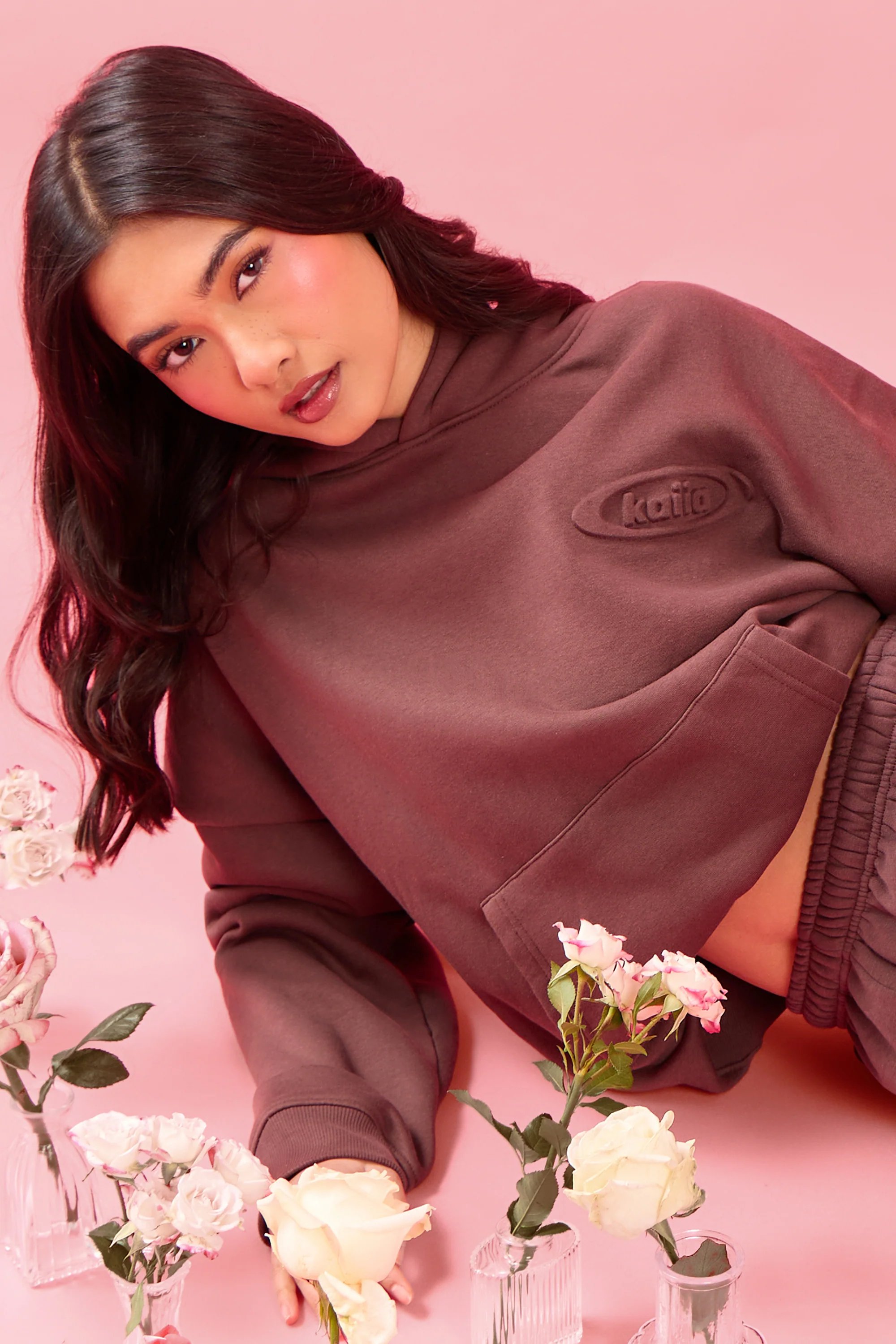 Kaiia Kaiia Oval Embossed Oversized Hoodie Cocoa Brown - 2