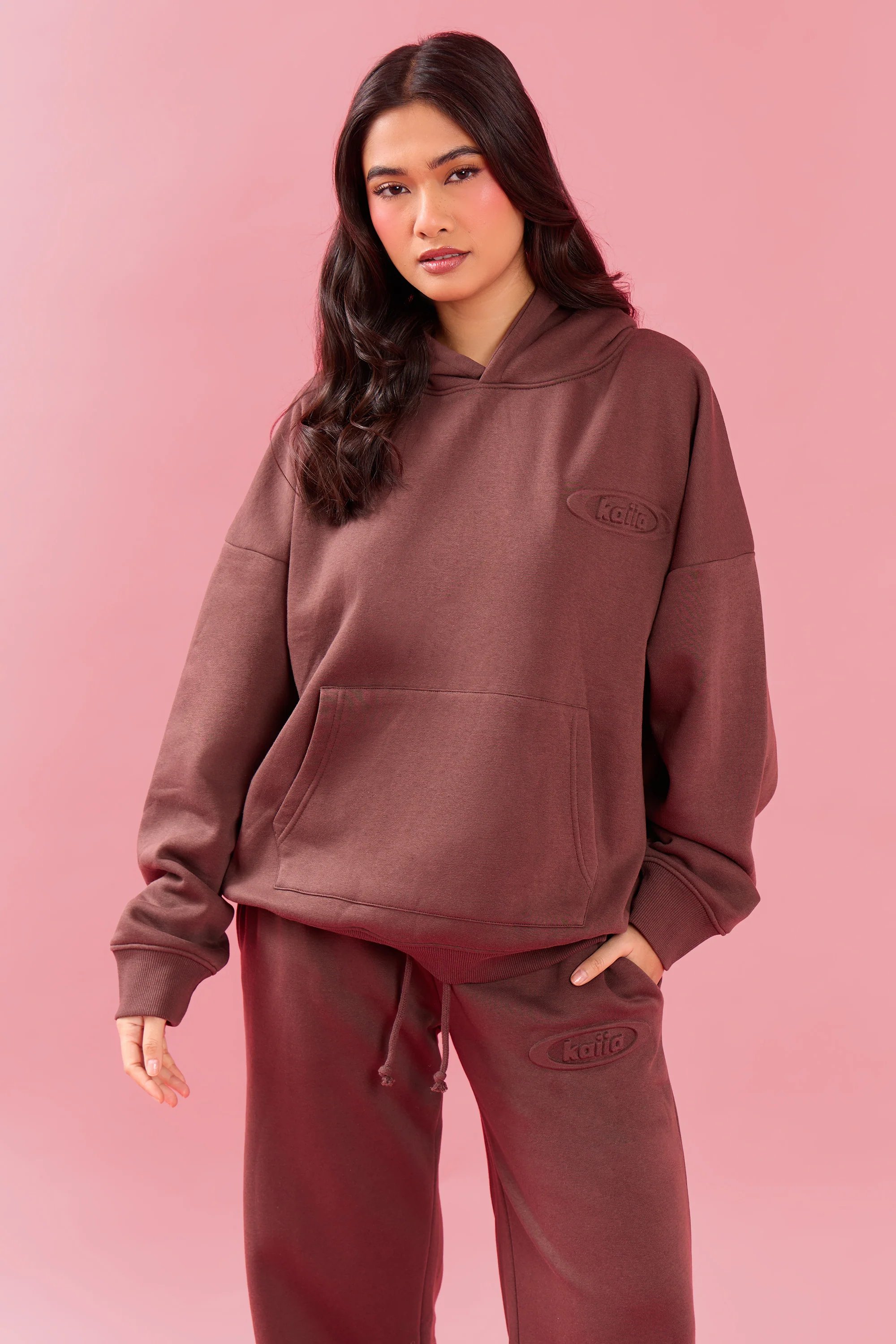 Kaiia Kaiia Oval Embossed Oversized Hoodie Cocoa Brown - 3