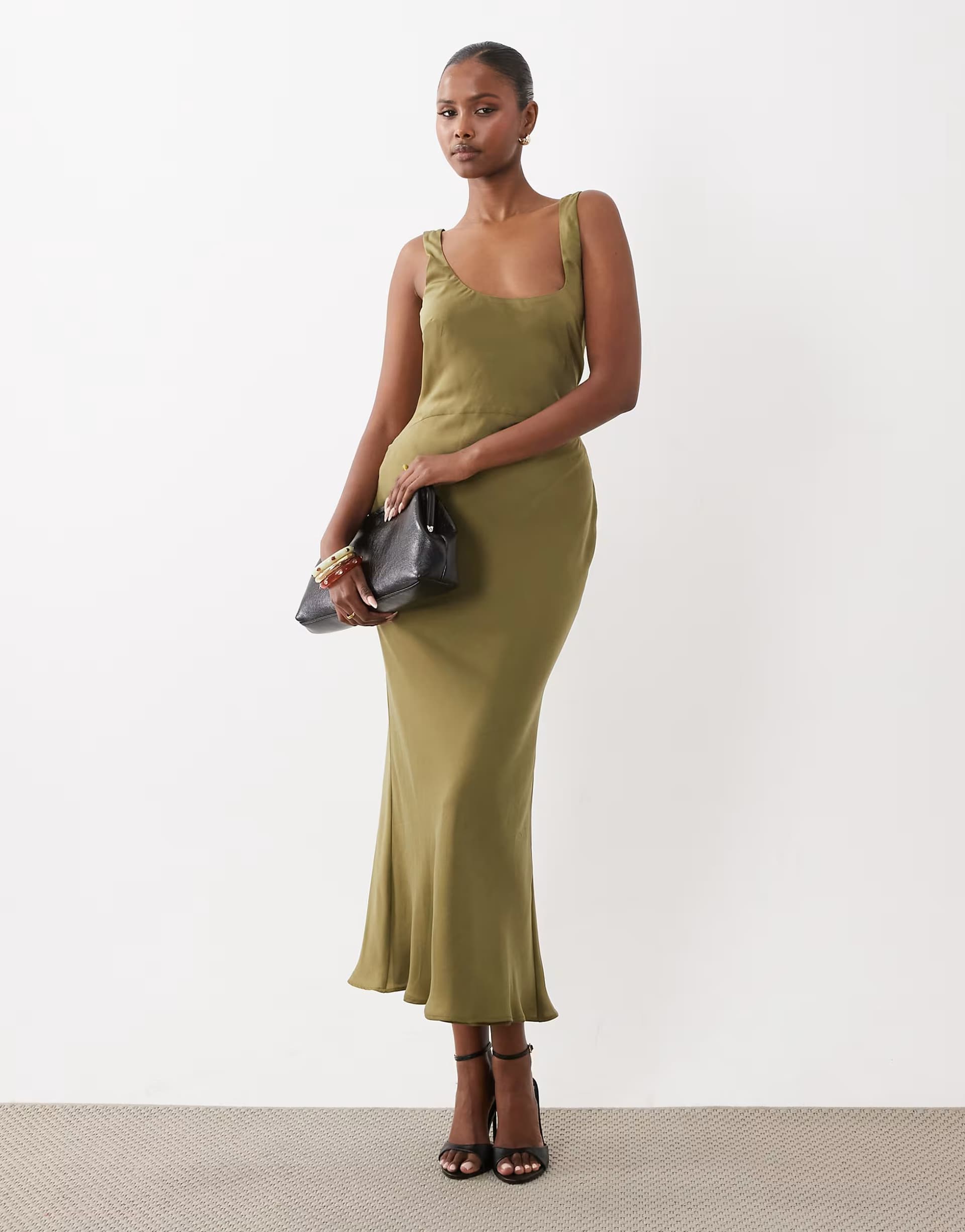 ASOS ASOS DESIGN satin bias cut midaxi dress in olive green