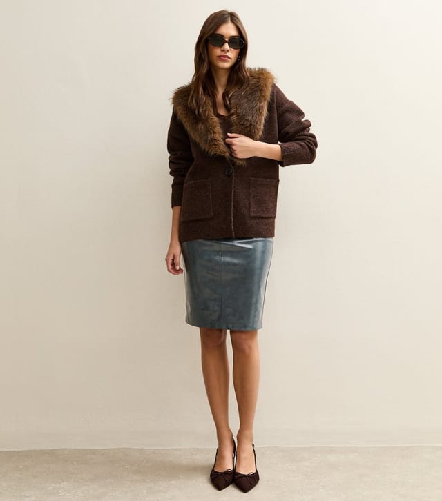 Unknown Women's Teal Cracked Faux Leather Knee Length Skirt  New Look - 2