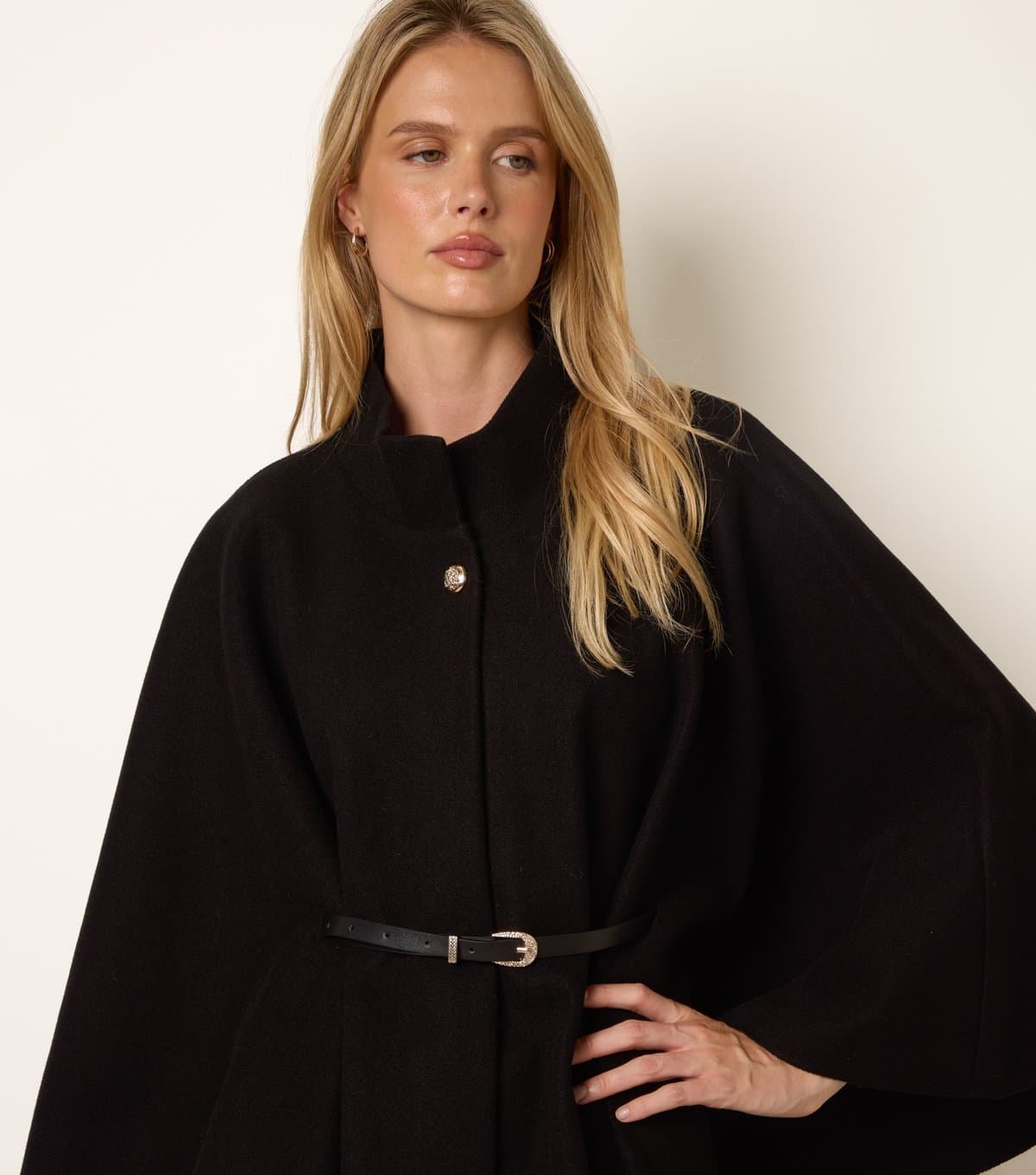 Blue Vanilla Women's Black Funnel Neck Belted Cape Blue Vanilla New Look