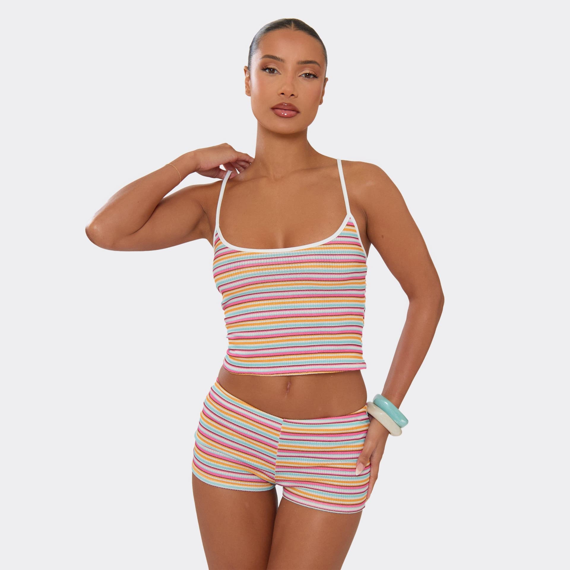 EGO Strappy Cami Top In Multi Stripe, Women's Size UK 6