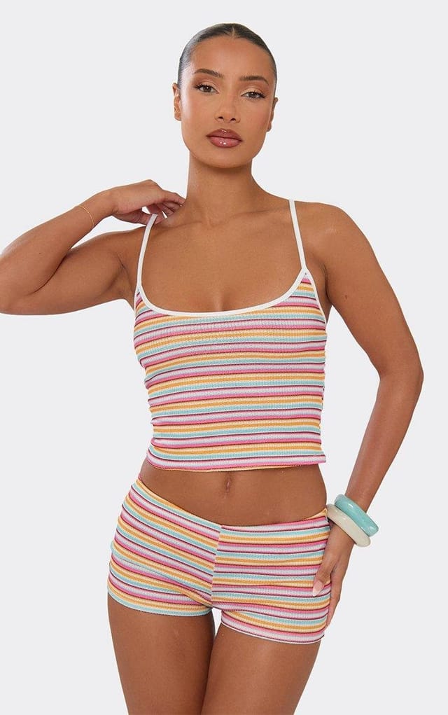 EGO Strappy Cami Top In Multi Stripe, Women's Size UK 6 - 2