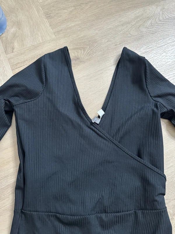 ASOS Asos plunge wrap front black thong long sleeve bodysuit