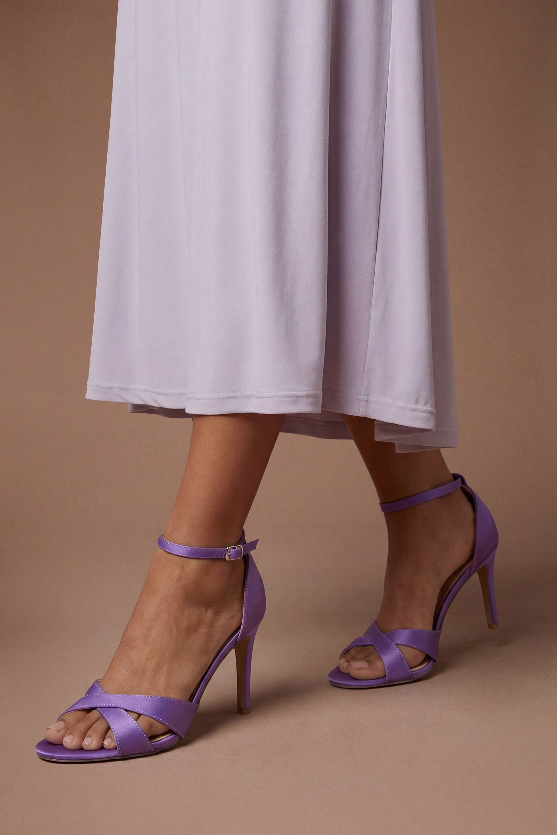 Coast Coast Women's Cadenza Satin Cross Strap High Stiletto Heel Sandals in Purple