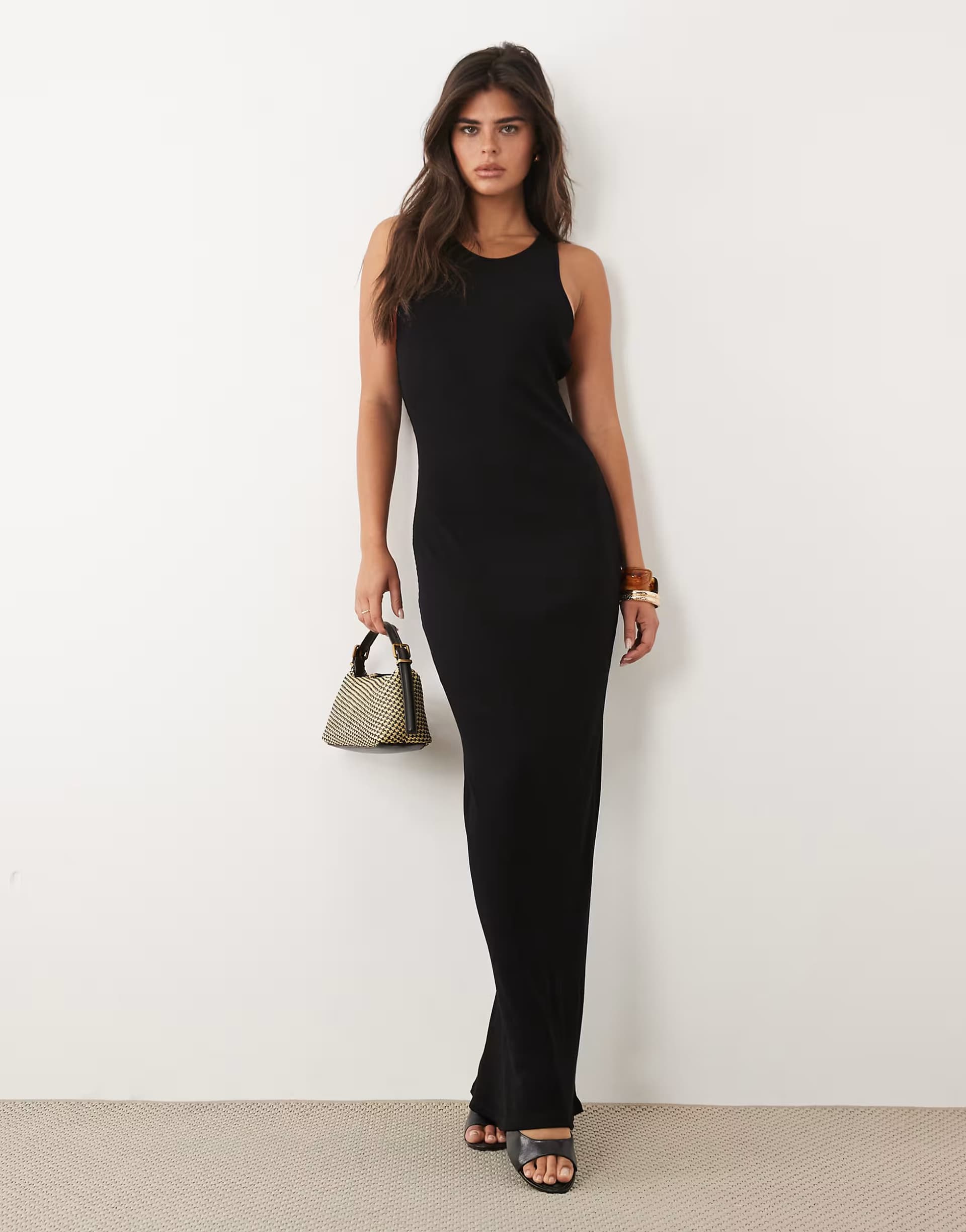 ASOS ASOS DESIGN rib racer maxi dress in black