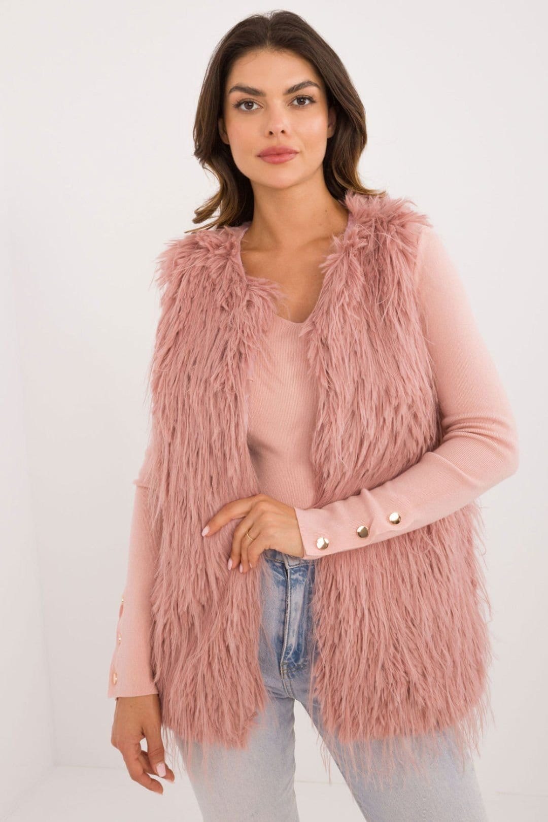 Love Lace Pink Faux Fur Casual Vest With Hook Closure