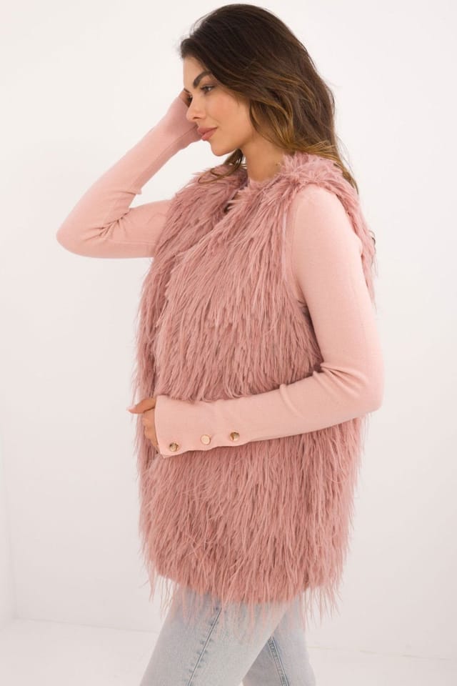 Love Lace Love Lace Women's Faux Fur Casual Vest With Hook Closure in Pink - 2