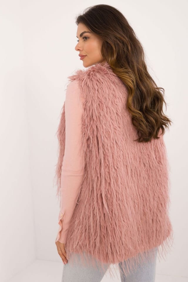 Love Lace Love Lace Women's Faux Fur Casual Vest With Hook Closure in Pink - 3