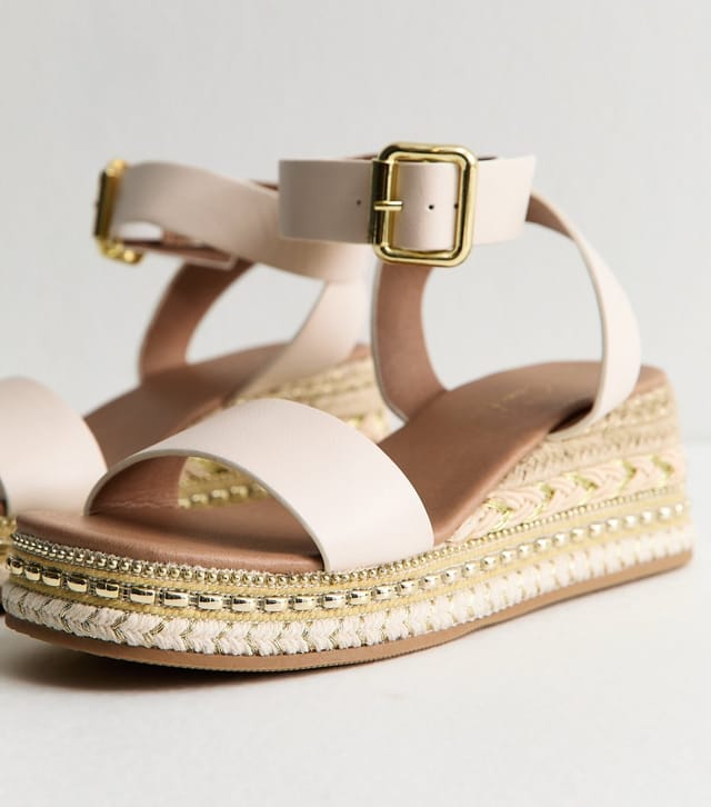 New Look Women's Off White Faux Leather Embroidered Wedge Sandals Vegan New Look - 3